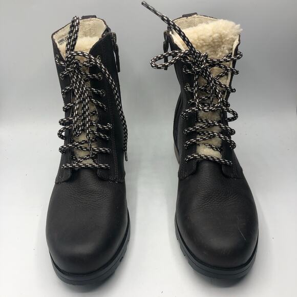 Sorel Emelie Shearling Short Lace-Up Leather Boots Blacken Brown EU 40/US 9 - Picture 2 of 6